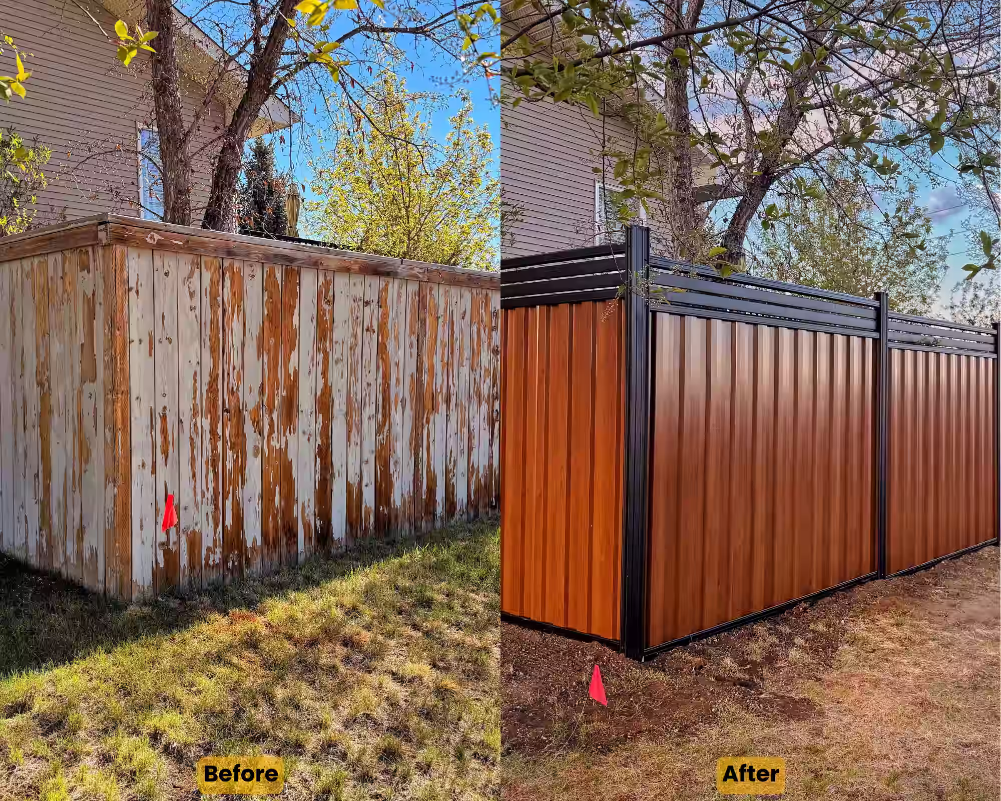 fence repair assessment — damaged post in Calgary Alberta backyard