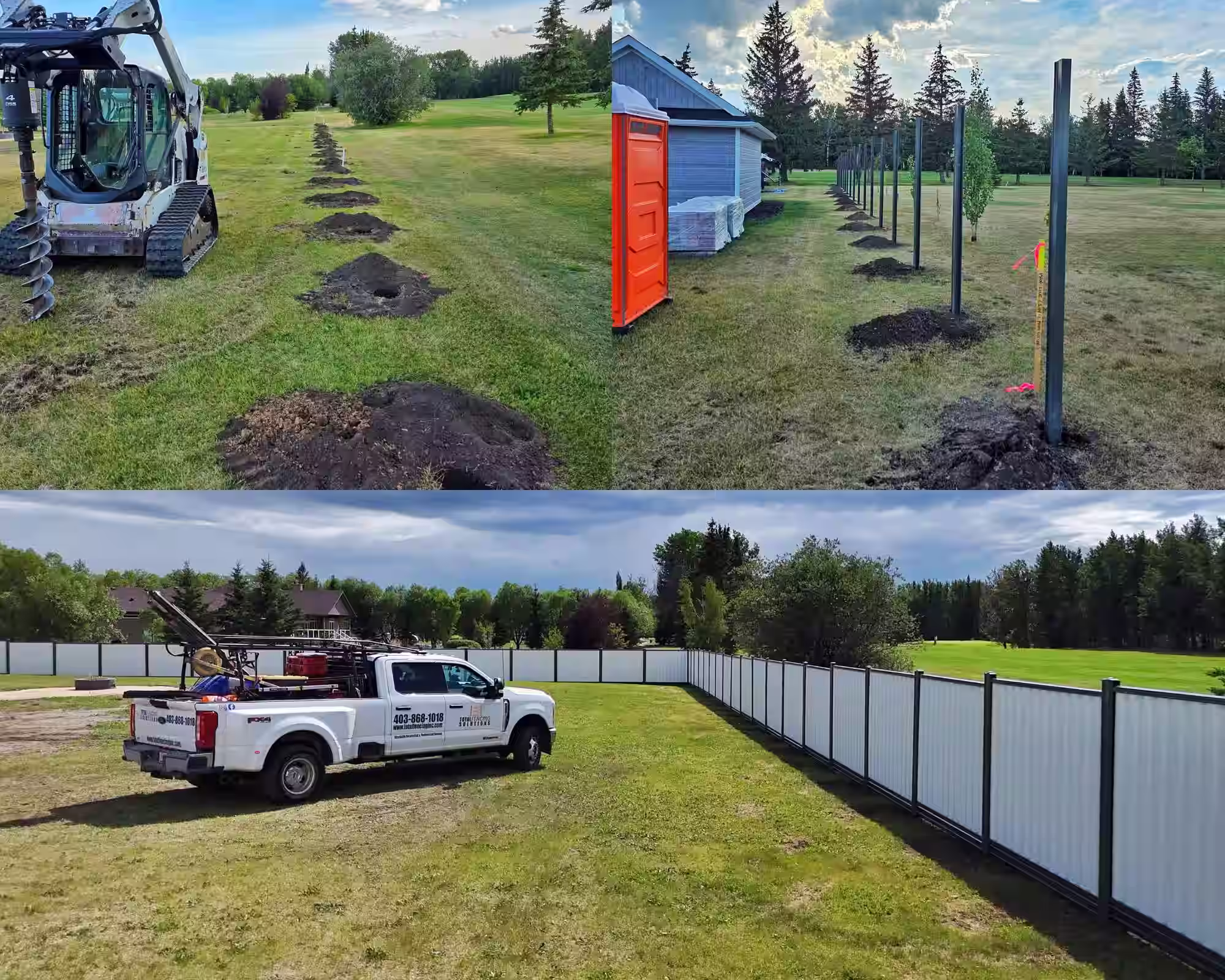 Alberta property line survey marker beside a new fence installation